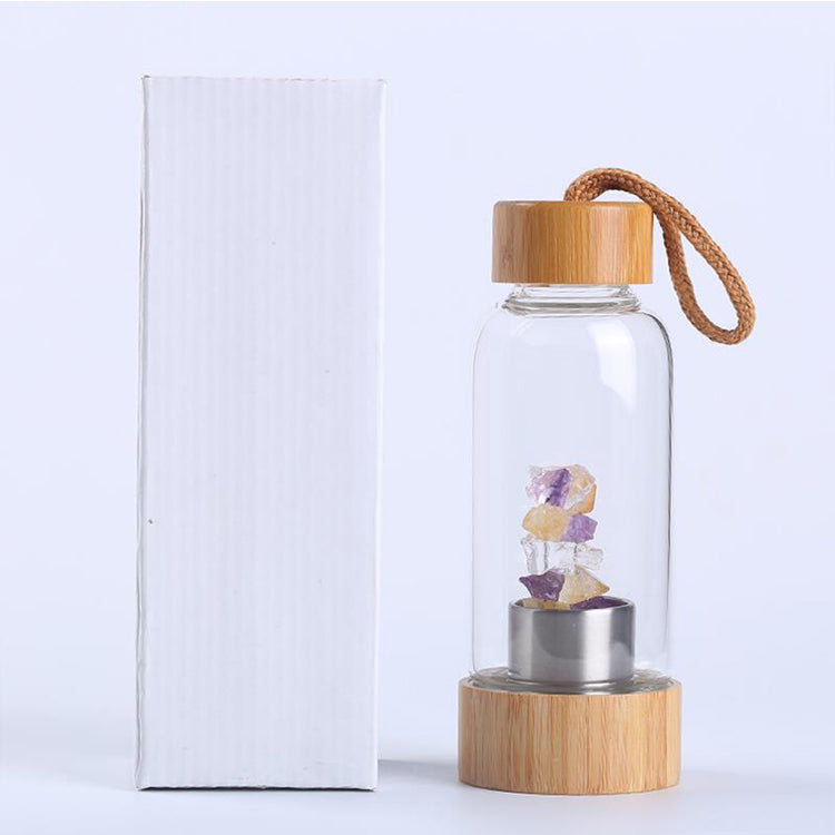 Glass Natural Amethyst Crystal Water Bottles