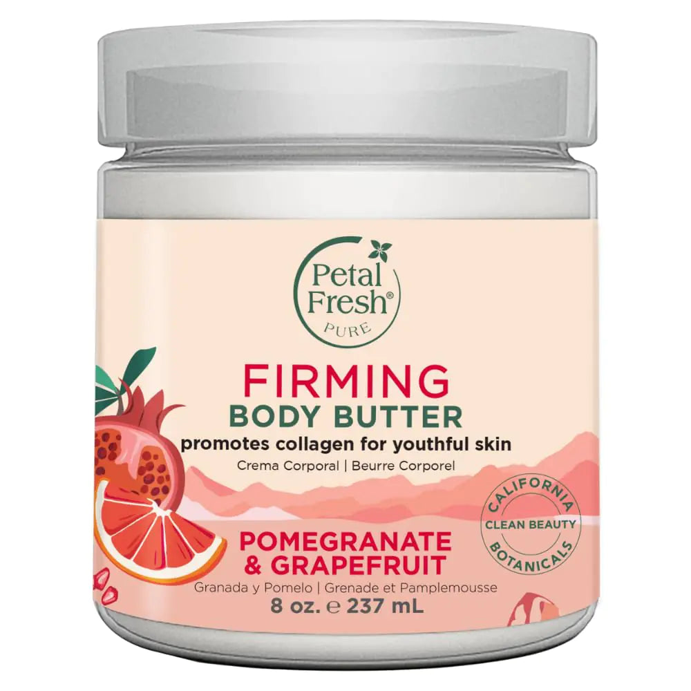 Petal Fresh Pure Firming Pomegranate & Grapefruit Body Butter, Organic Coconut Oil, Argan Oil, Shea Butter, Promotes Collagen, For All Skin Types, Natural Ingredients, Vegan and Cruelty Free, 8 oz 8 Fl Oz (Pack of 1)